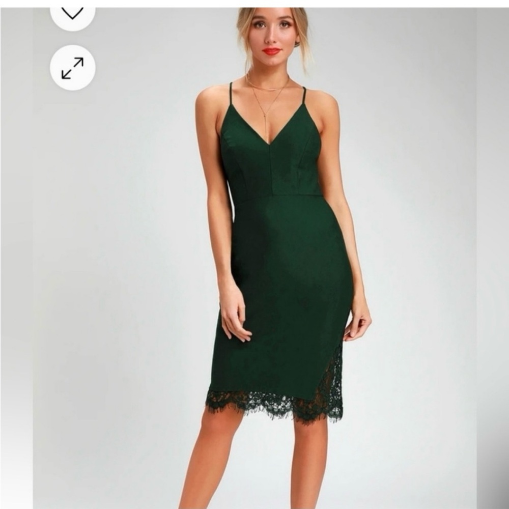 Lulu's Emerald Lace Hem Midi Dress